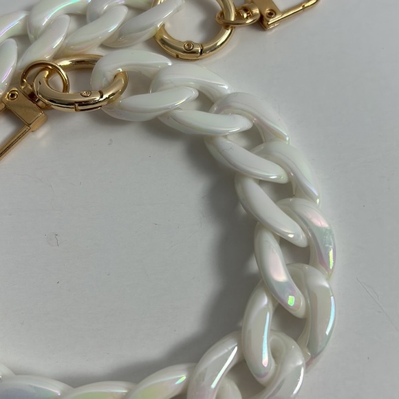 Acrylic Holographic Mother of Pearl White Link Bag Strap Wristlet or Charm - Picture 2 of 3